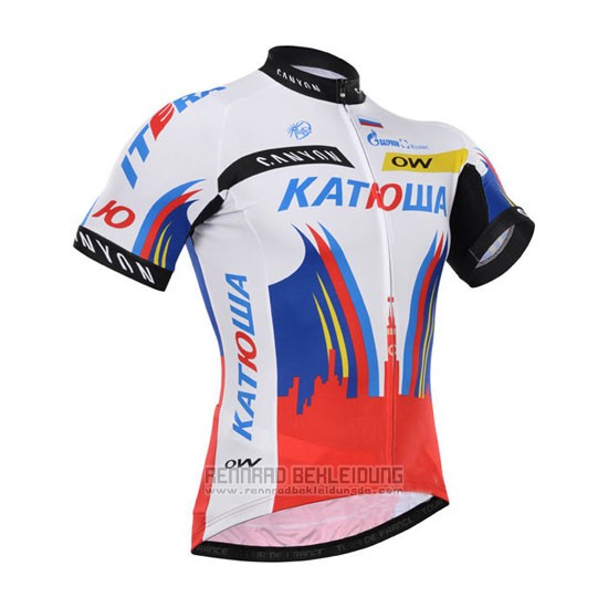 2015 Fahrradbekleidung Katusha Wei und Rot Trikot Kurzarm und Tragerhose